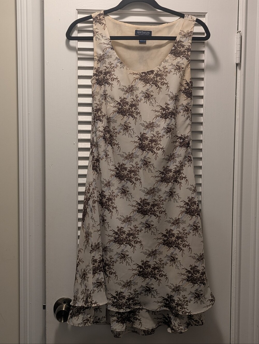 Ann Taylor Factory Floral Sleeveless Dress Size 4 Cream Brown Cocktail Flounce